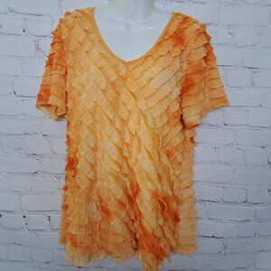 Kim Rogers Camo Ruffle Top Size Large